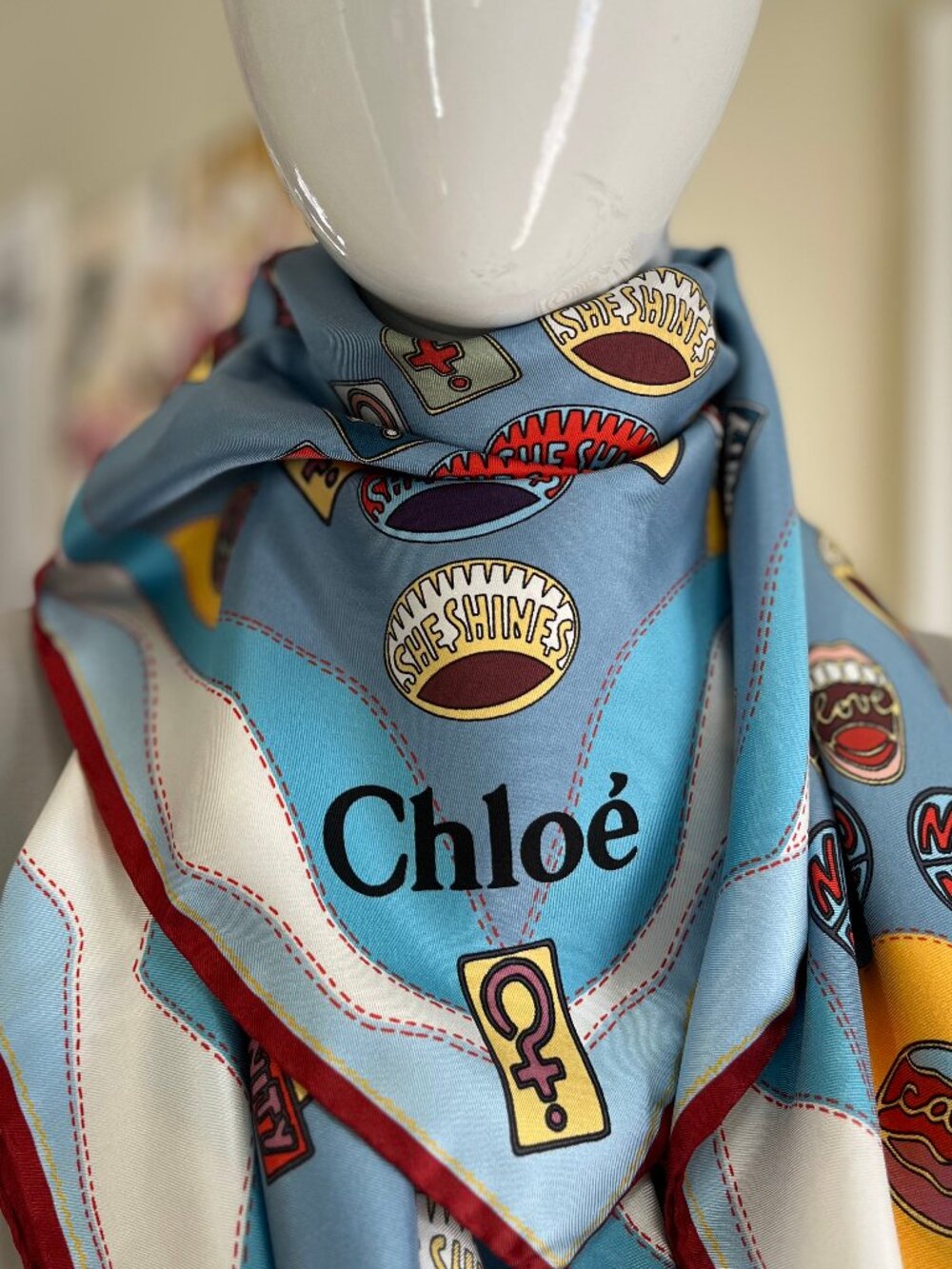 Chloé Silk Scarf in Blues - Authentic - includes COA